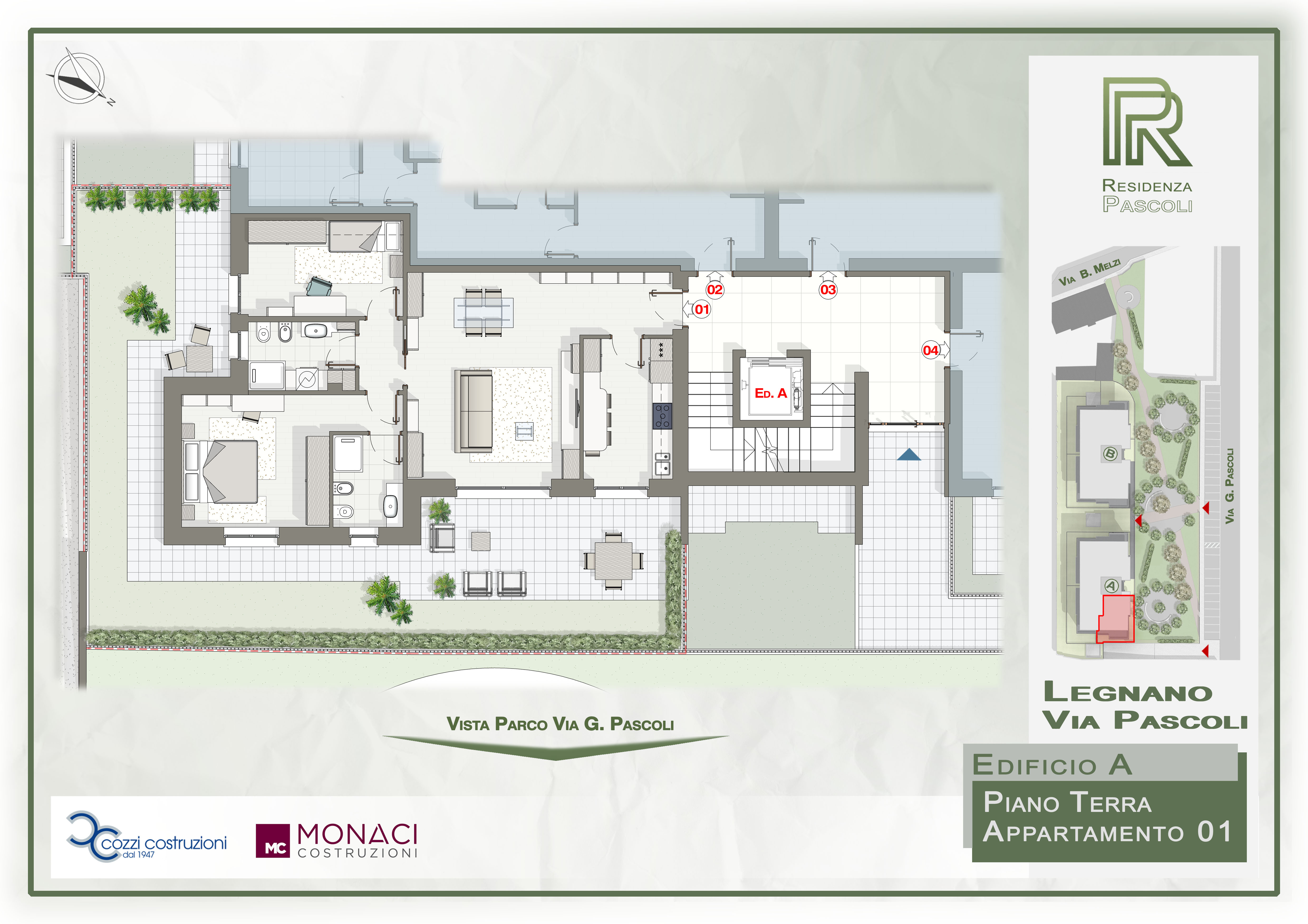 Trilocale con patio e giardino di proprietà